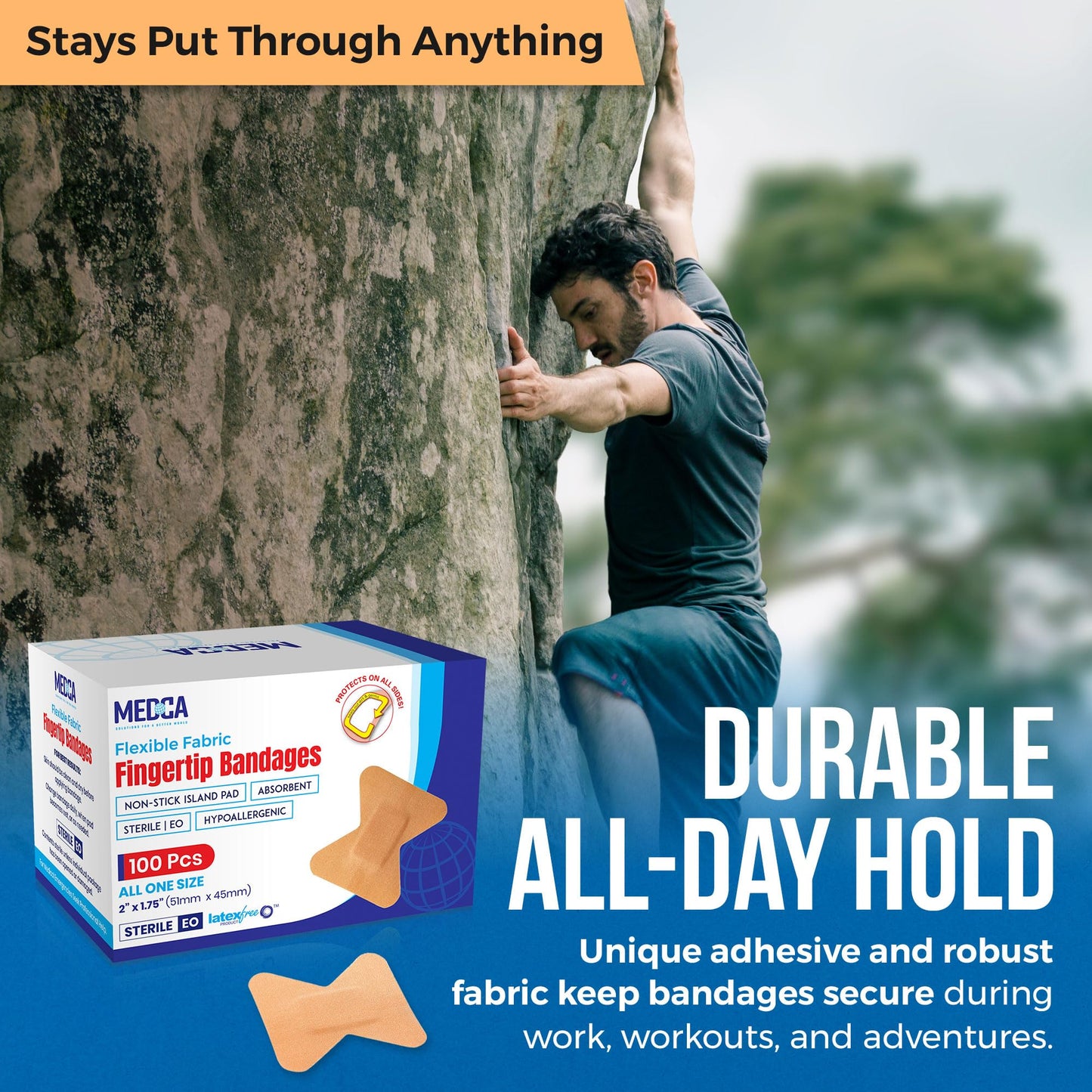 Flexible Fabric Bandages - Flex Fabric Adhesive Bandages Finger-Tip Care and to Protect Wounds from Infection - (100 Count Box)