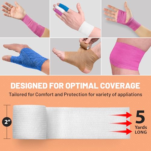Self Adherent Cohesive Wrap Bandages 2 Inches X 5 Yards 288 Count Bulk, (Rainbow Color)