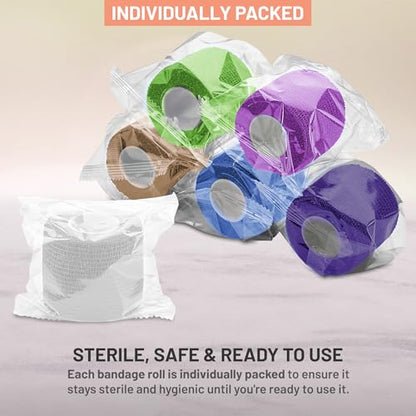 Self Adherent Cohesive Wrap Bandages 2 Inches X 5 Yards 6 Count, (Rainbow Color)