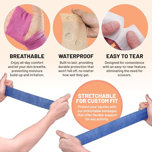 Self Adherent Cohesive Wrap Bandages 2 Inches X 5 Yards 6 Count, (Rainbow Color)