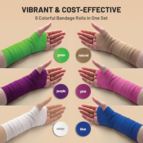 Self Adherent Cohesive Wrap Bandages 2 Inches X 5 Yards 6 Count, (Rainbow Color)