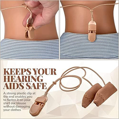 Hearing Aid Protectors and Clips - (2-Pack) Corded Fabric Cover w/ Clasp Protect from Dirt Dust Sweat & Moisture Reduces Wind Noise & Prevents Loss Fits Most (1-Inch, 1.25-Inch, 2-Inch) BTE Devices