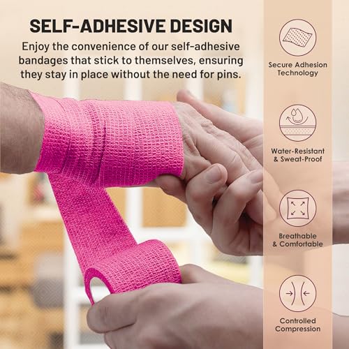 Self Adherent Cohesive Wrap Bandages 2 Inches X 5 Yards 6 Count, (Rainbow Color)