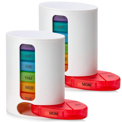 Weekly Pill Organizer, 1 Dispenser, 7 Stackable Multi-Color Compartments Four Times-a-Day - Morning, Noon, Evening, and 
