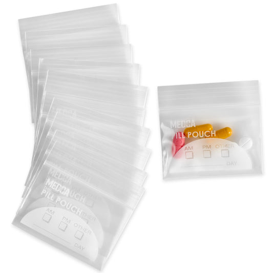 Extra-Thick Pill Pouch Bags - (Pack of 100) 3" x 2" 8 Mil - BPA Free, Poly Bag Disposable Zipper Pills Baggies, Daily AM
