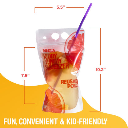 Reusable Drink Pouches - 50 Clear Drink Bags with 50 Straws - Double Zipper Reusable Smoothie Pouches Juice, Clear Zipper Pouch Storage Bags, Leak-Free and BPA Free