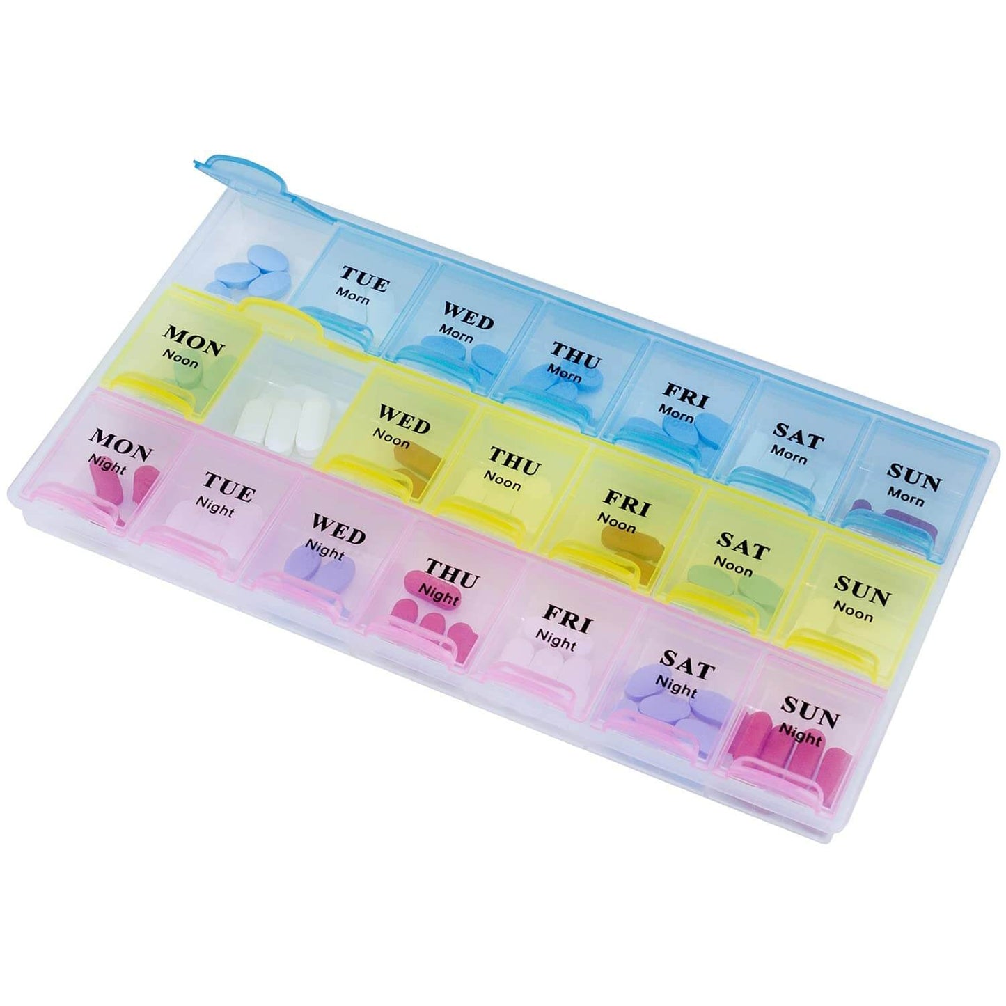Weekly Pill Organizer - 21 Day Pill Planners for Pills Vitamins & Medication, 3 Times-a-Day Medication Reminder Boxes, E