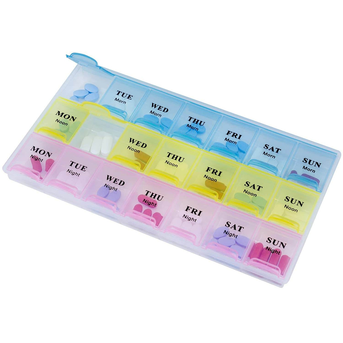 Weekly Pill Organizer - 21 Day Pill Planners for Pills Vitamins & Medication, 3 Times-a-Day Medication Reminder Boxes, E