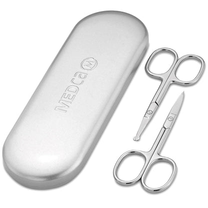 Stainless Steel Grooming Scissors - Eyebrow Scissor, Beard & Mustache Trimming Set, Small Curved & Rounded Tip Facial Ha