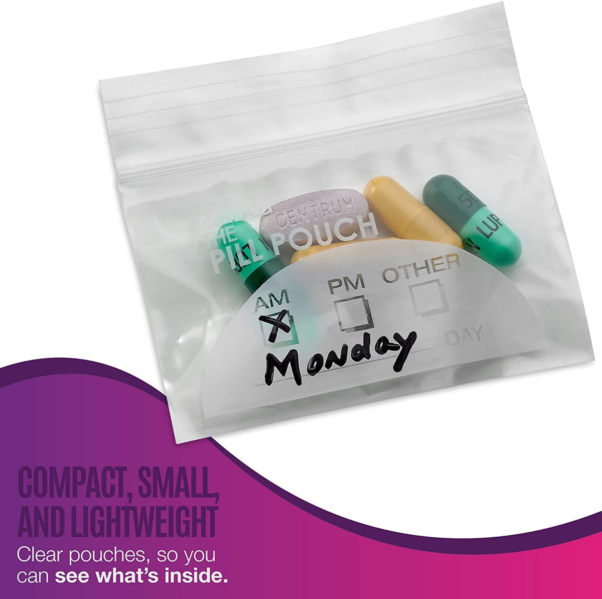Pill Pouch Bags - (Pack of 150) 3" x 2.75" - BPA FREE, Poly Bag Disposable Zipper Pills Baggies, Daily AM PM Travel Medicine Organizer Storage Pouches, Best Clear Reusable with Write-on Labels