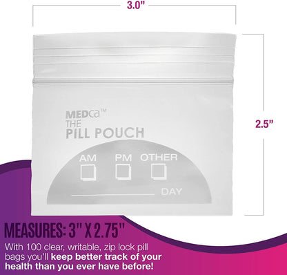 Pill Pouch Bags - (Pack of 150) 3" x 2.75" - BPA FREE, Poly Bag Disposable Zipper Pills Baggies, Daily AM PM Travel Medicine Organizer Storage Pouches, Best Clear Reusable with Write-on Labels
