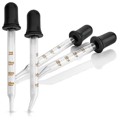 Eye Dropper - (Pack of 4) Bent & Straight Tip Calibrated Glass Medicine Droppers for Essential Oils | Pipette Dropper fo