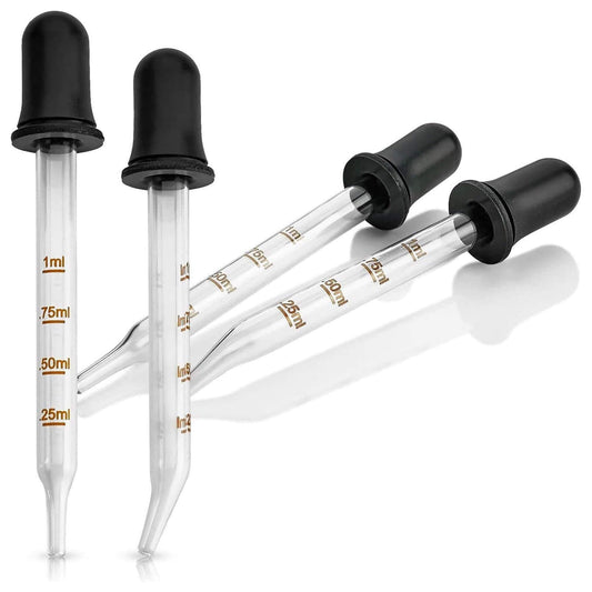 Eye Dropper - (Pack of 4) Bent & Straight Tip Calibrated Glass Medicine Droppers for Essential Oils | Pipette Dropper fo