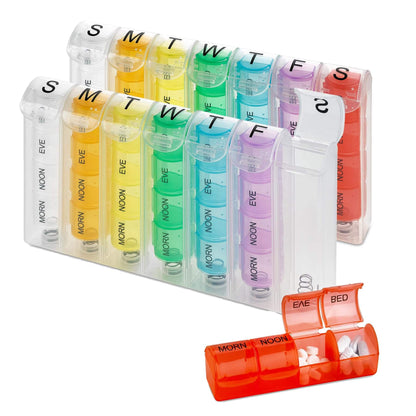 Weekly Pill Organizer - (Pack of 2) Pill Planners for Pills & Vitamins Each Day Week, Four Times-a-Day Medication Remind