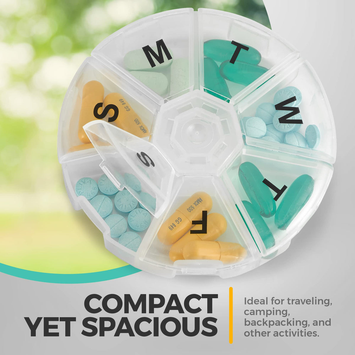 Weekly Pill Organizer - (Pack of 2) 7 Day Pills Container, Round Medicine Organizer Box, Daily Week Pill Reminder Case Travel Friendly, BPA-Free Vitamin, Supplement, Fish Oil, Medication Planner