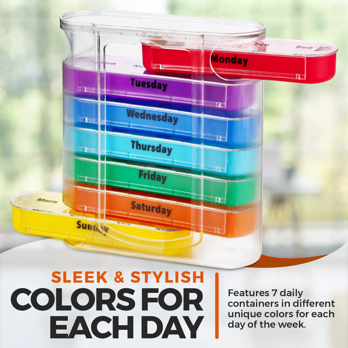 Weekly Pill Organizer, Four Times-a-Day, 1 Dispenser with Stackable AM/PM Compartments