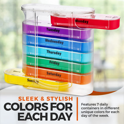 Weekly Pill Organizer, Four Times-a-Day, 1 Dispenser with Stackable AM/PM Compartments