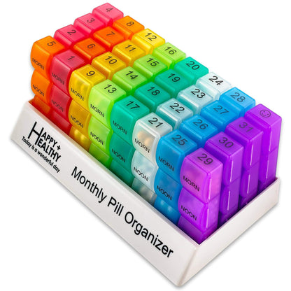 Month Pill Box Organizer - 3-Times-A-Day | Morning-Noon-Night - 30 Day Pill Case with 32 Daily Compartments for Vitamins