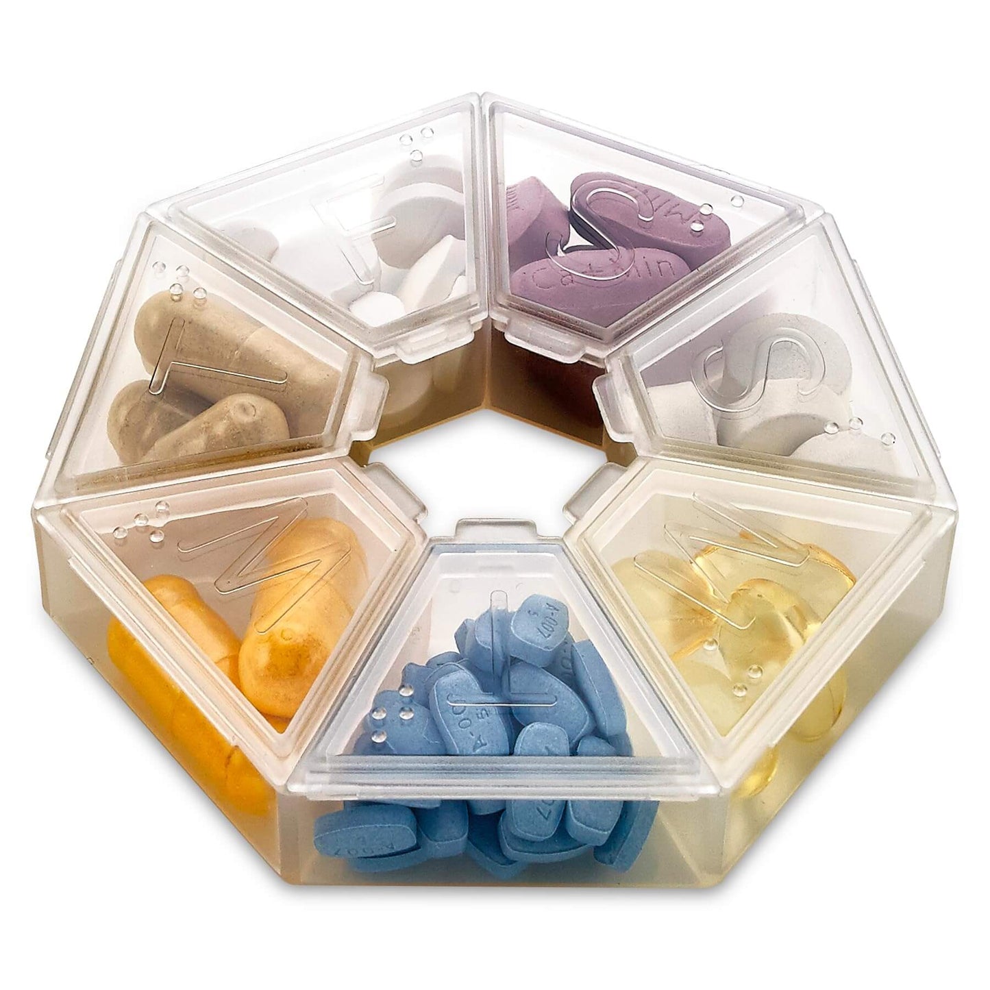 Weekly Pill Organizer Clear 7-Sided Pill Reminder, Hexagon Shaped