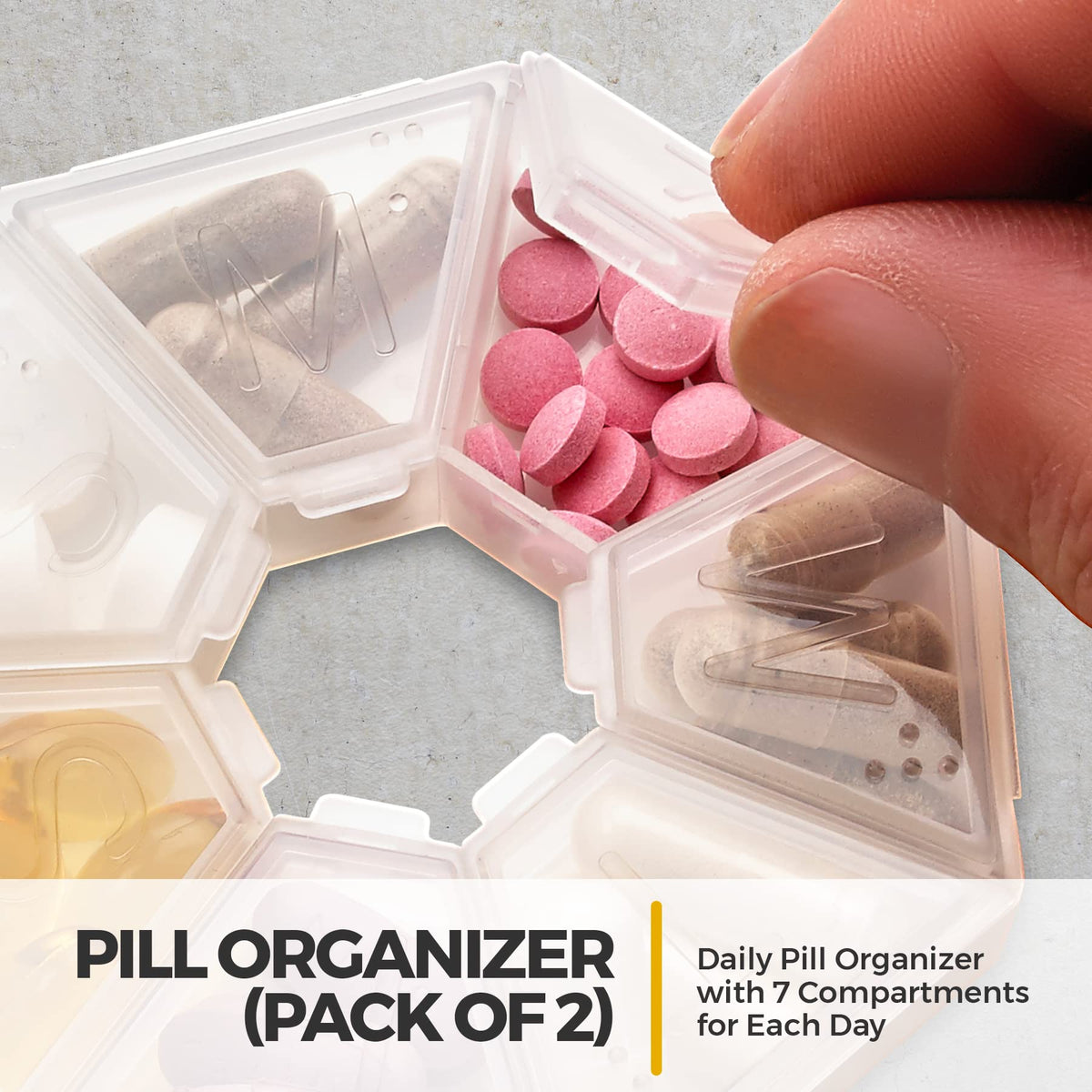 Weekly Pill Organizer Clear 7-Sided Pill Reminder, Round Shaped PACK OF 2