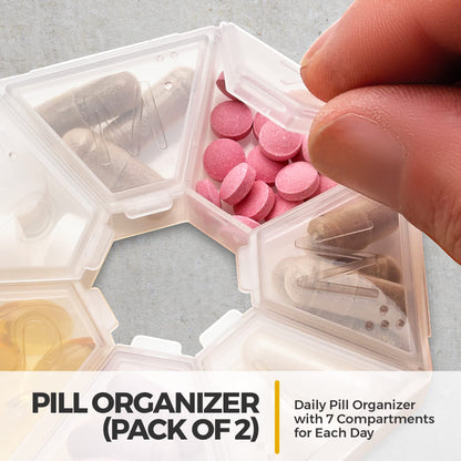 Weekly Pill Organizer Clear 7-Sided Pill Reminder, Round Shaped PACK OF 2