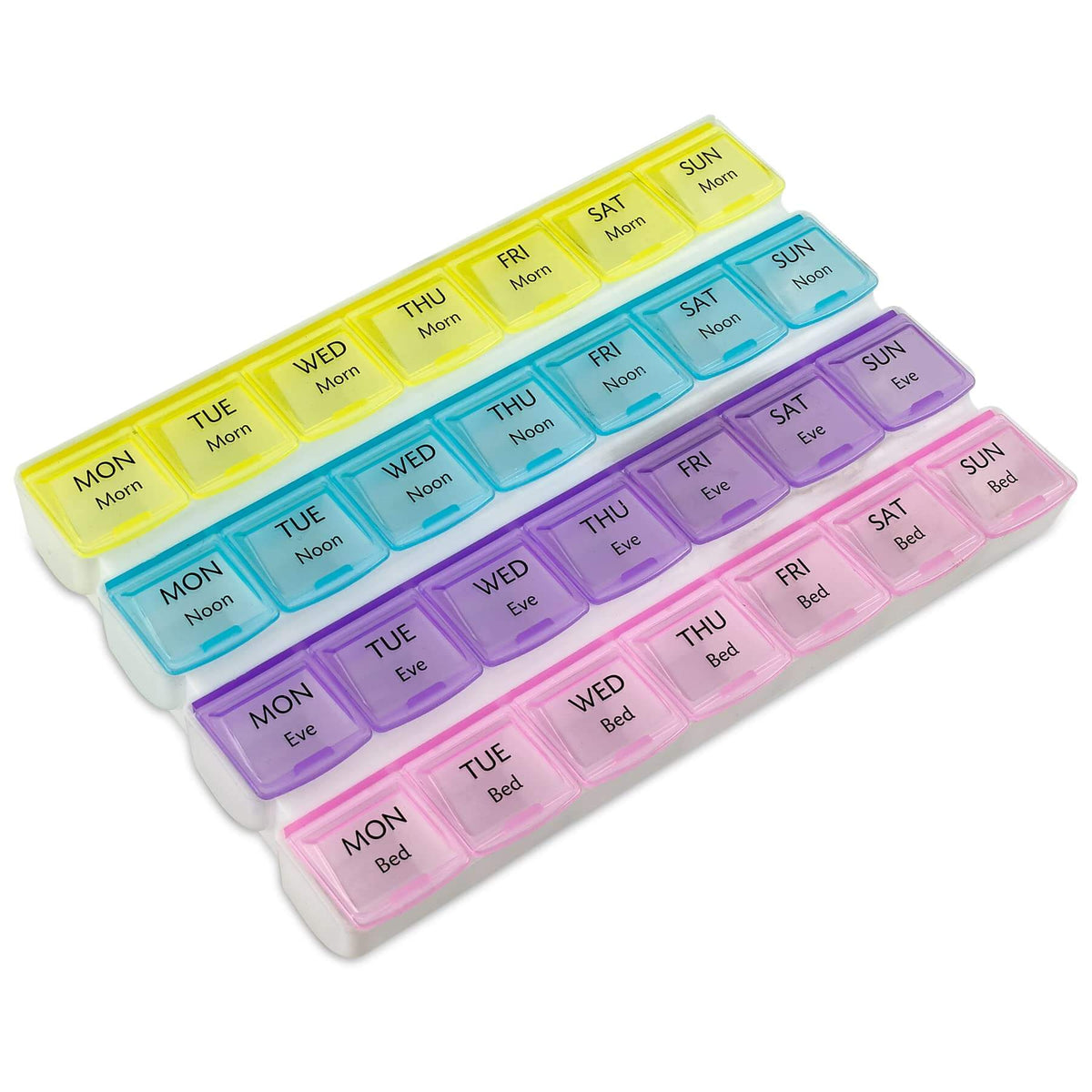 Weekly Pill Organizer - 4-Times-a-Day Pill Planner Pill Box Separates Pills & Vitamins with Daily Morning, Noon, Evening