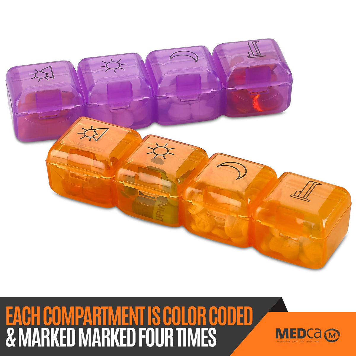 Weekly Pill Organizer - 4 Compartment Am/pm Pill Box, 7 Day Large Travel Medication Dispenser Case for Vitamins and Medicines by