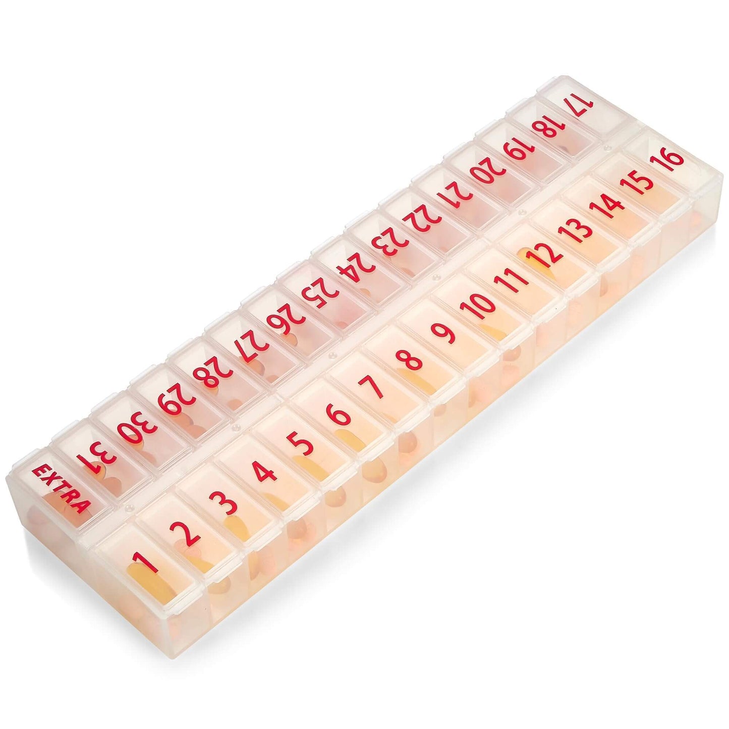 Large Pill Organizer Monthly 32 Compartments - 30 Day Pill Organizer 1 Time A Day, Large Compartment Box for Medications