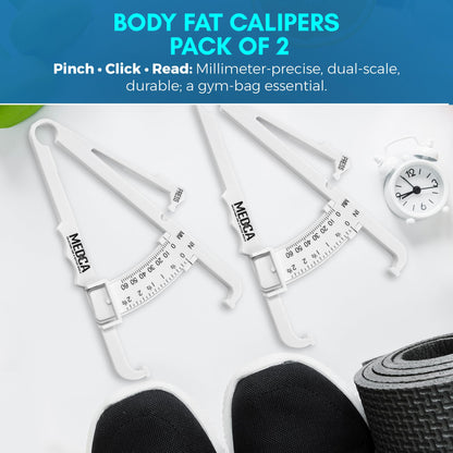 Skinfold Body Fat Caliper - Skin Fold Body Fat Analyzer and Handheld BMI Measurement Tool Skinfold Caliper Device Measures Body Fat for Men and Women by - (Pack of 2, White)