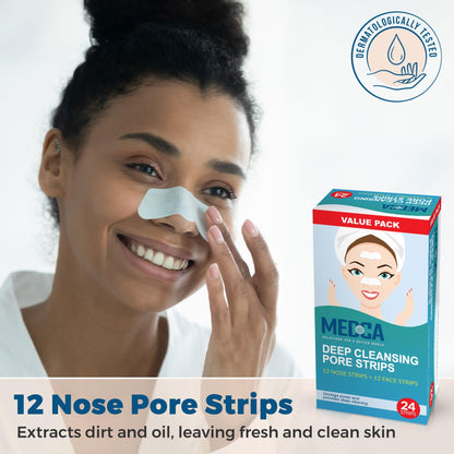 Deep Cleansing Blackhead Pore Strips - Pack of 24 Peel - Off Blackhead Remover and Pore Unclogging Strips for Nose and Face, Chin, Forehead & Healthier Looking Skin