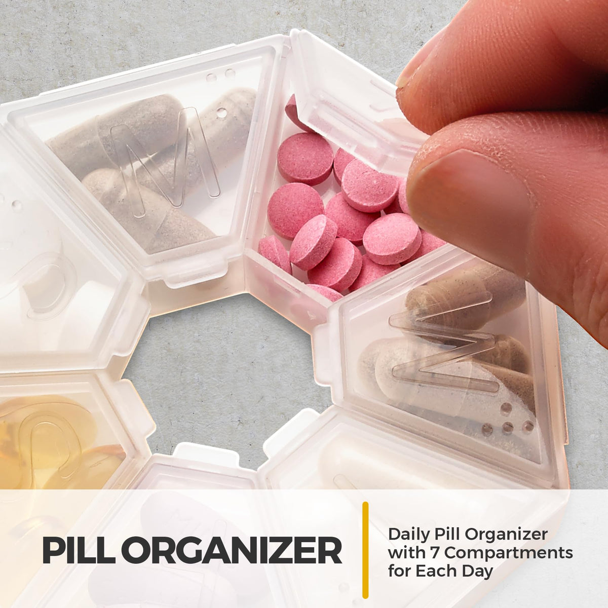 Weekly Pill Organizer Clear 7-Sided Pill Reminder, Hexagon Shaped