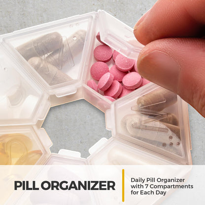 Weekly Pill Organizer Clear 7-Sided Pill Reminder, Hexagon Shaped