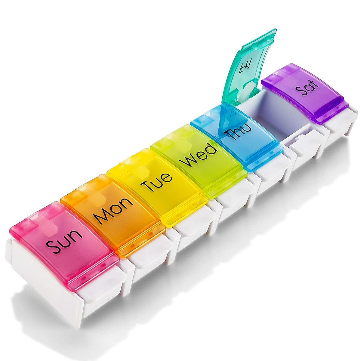 7 Day Pill Organizer - with Push Button Assisted Open a Daily Travel Pill Box Case Planner and Large Compartments for Me