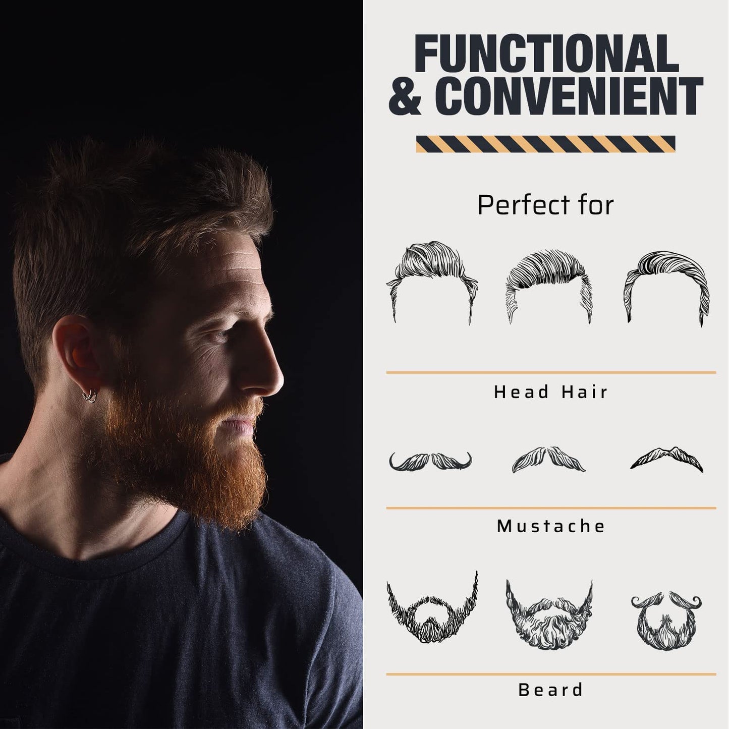 Wooden Beard and Comb Set for Men - Perfect for Beards Head Hair and Mustaches Men's Grooming Kit for Styling, Applying Beard Oils and Balms for Better Hair Care Growth and Impressive Hair Health