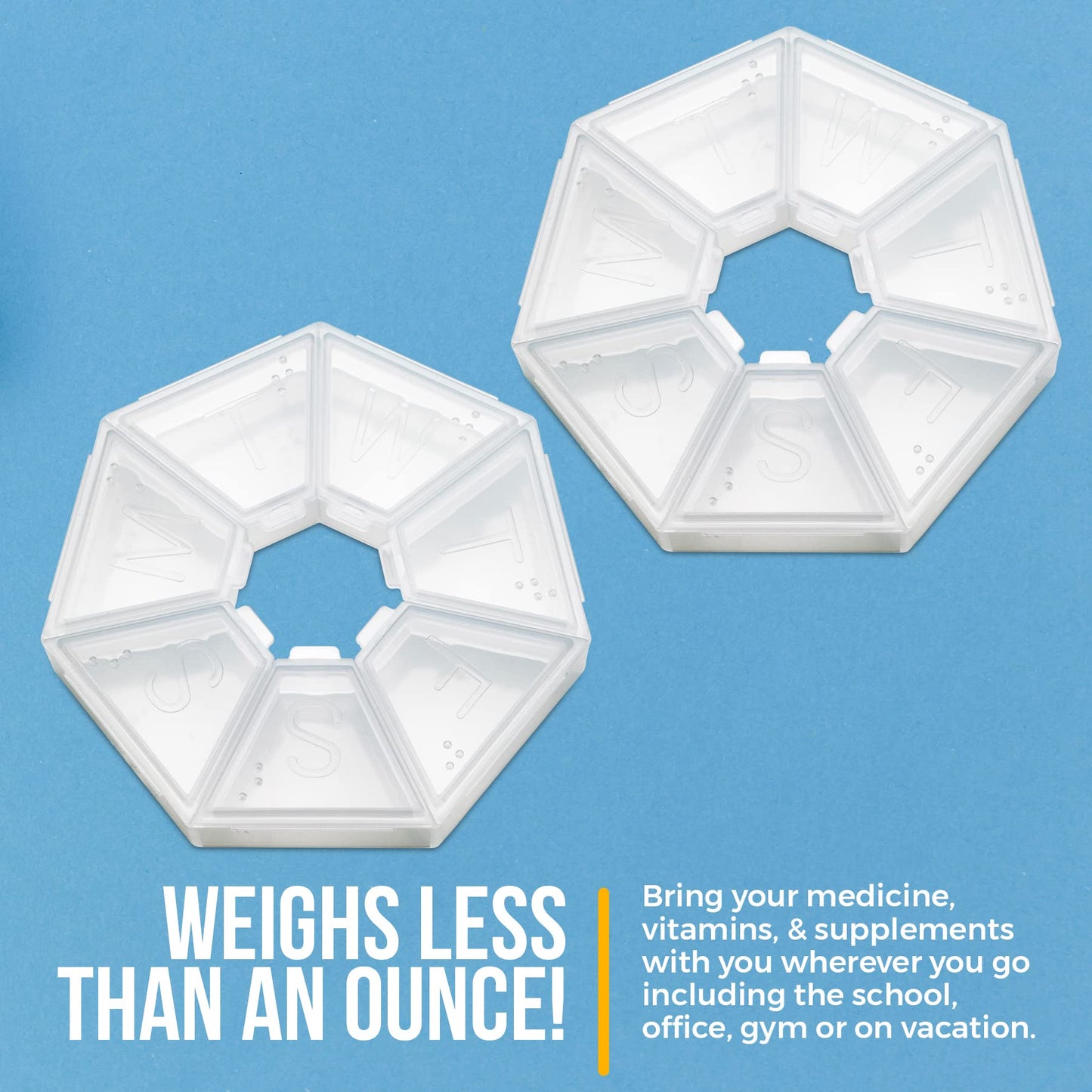 Weekly Pill Organizer Clear 7-Sided Pill Reminder, Round Shaped PACK OF 2
