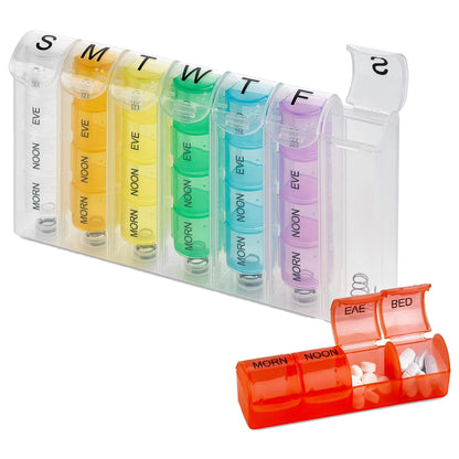 Weekly Pill Organizer - Pill Planners for Pills and Vitamins Day Week, 4 Times-a-Day Medication Reminder, AM PM Compartm