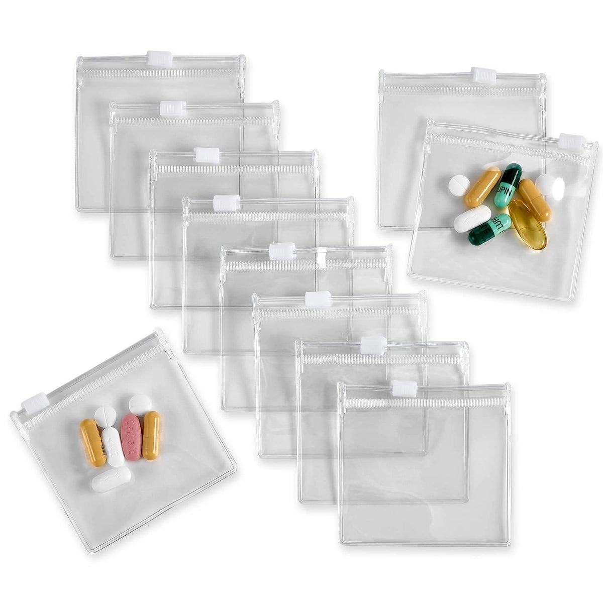 Zippered Pill Pouch Bags - 12 Pcs, Slide Lock Clear Plastic Mini Bags, BPA-Free for Pills Vitamins, Supplements, Medicat