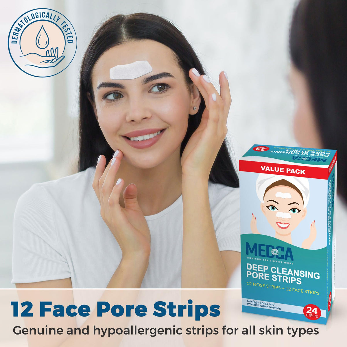 Deep Cleansing Blackhead Pore Strips - Pack of 24 Peel - Off Blackhead Remover and Pore Unclogging Strips for Nose and Face, Chin, Forehead & Healthier Looking Skin