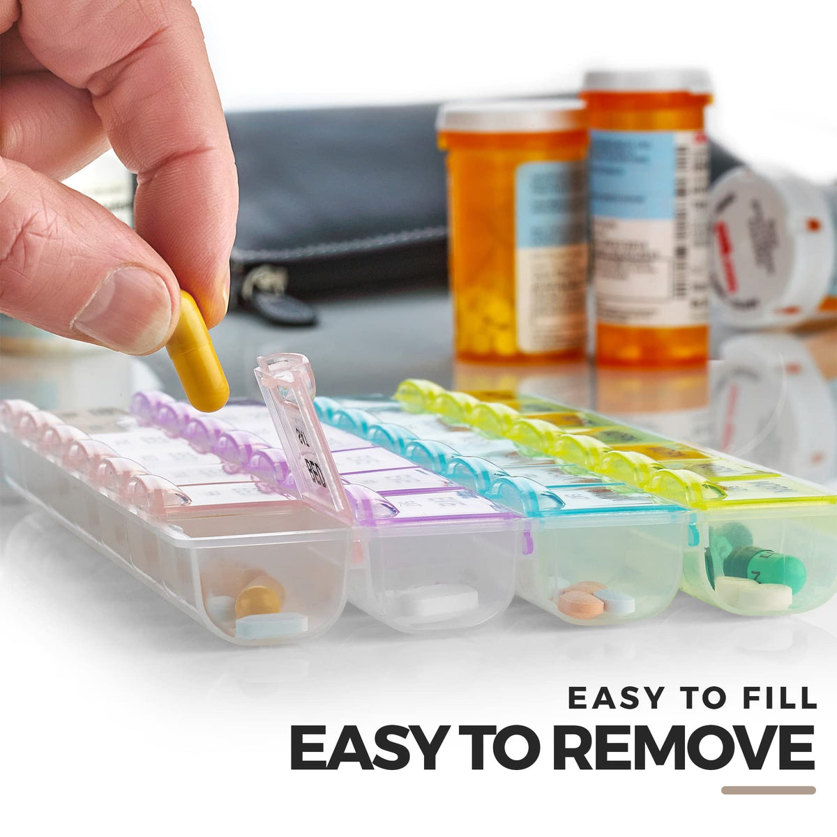 Pill Organizer - Large Pill Organizer with Weekly and Daily 4-Times-A-Day Compartments for Morning, Noon, Evening, Night - BPA-Free, Portable and Travel Friendly Pill Boxes Case