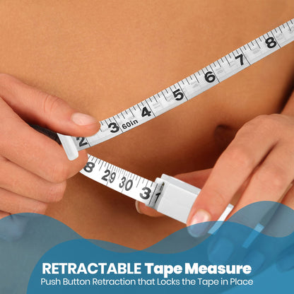 Pro Skinfold Caliper and Body Measurement Tape - Precision Body Fat Tool Plus BMI Chart - Accurately Measure and Gauge Body Fat Help Track Weight Loss, Achieve Fitness Goals for Men and Women, White
