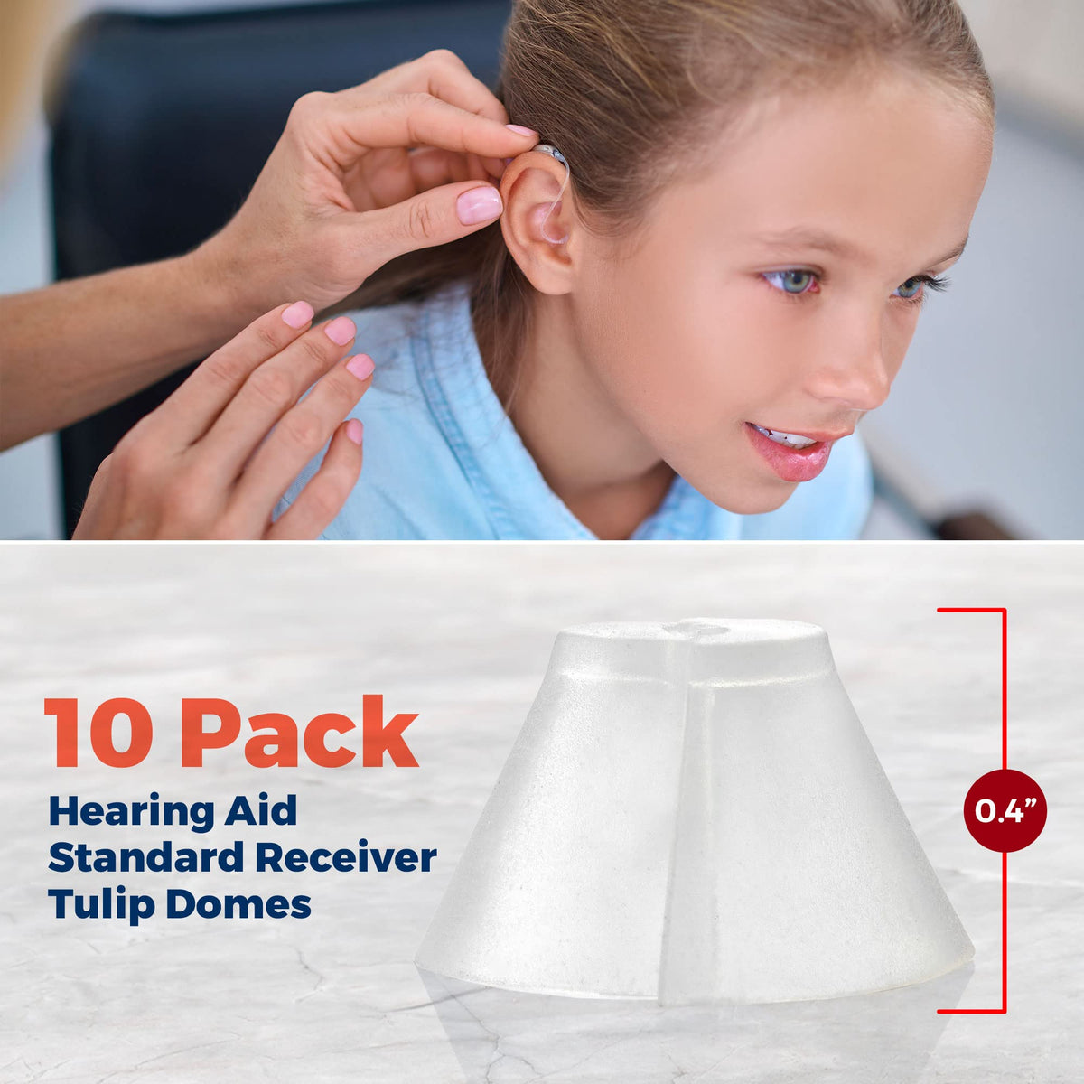 Hearing Aid Standard Receiver Tulip Domes Compatible with GN Resound Sure Fit - 10-Pcs Universal Invisible Tip Replacement Ear Domes for BTE PSAP Hearing Amplifiers and Open Fit Models, Clear
