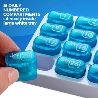 Monthly Pill Organizer - (Pack of 2) 31 Day Pill Organizer with Large Removable Medication Pods, Portable Pill Case Box and Holder for Daily Medicine and Vitamins, Great for Travel