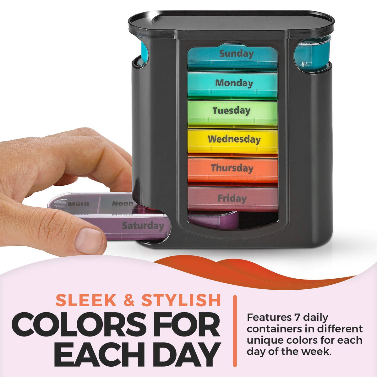 Stackable Daily Pill Organizer - 2 Pack, 4 Times a Day Weekly Medication Reminder - Premium Weekly AM/PM Pill Box with 7 Individual Stacking Cases, a Everyday Medicine Organizer for Vitamins