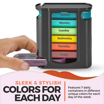 Stackable Daily Pill Organizer - 2 Pack, 4 Times a Day Weekly Medication Reminder - Premium Weekly AM/PM Pill Box with 7 Individual Stacking Cases, a Everyday Medicine Organizer for Vitamins