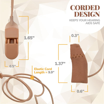 Hearing Aid Protectors and Clip - Corded Fabric Cover with Clasp Protects from Dirt Dust Sweat & Moisture Reduces Wind Noise & Prevents Loss Fits Most (1-Inch, 1.25-Inch, 2-Inch) BTE Devices