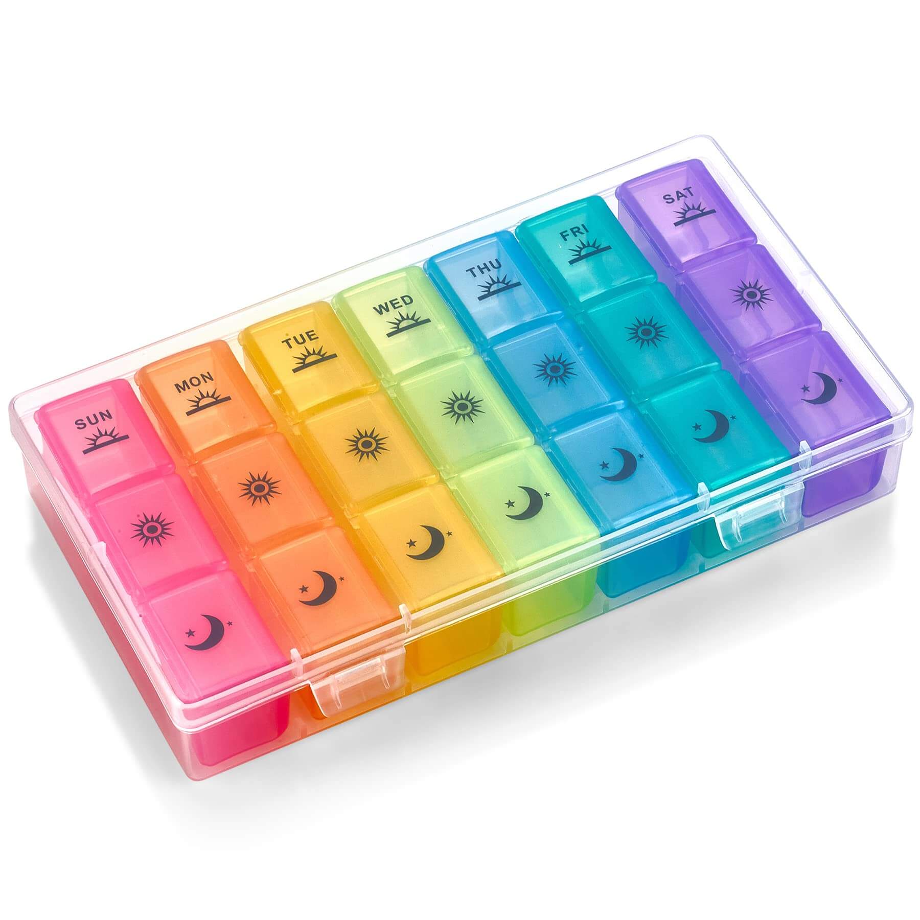 Weekly Pill Organizer Case – 3-Times-a-Day Pill Box - Large Plastic Dispenser with 7-Daily Morning Noon & Night Compartm