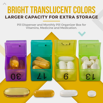 Monthly Pill Organizer - Am/Pm Daily Pill Organizer 32 Compartments for Each Day, Pill Dispenser and Dispenser Caddy that Helps You Organize Your Life, Perfect for Supplements and Medication by