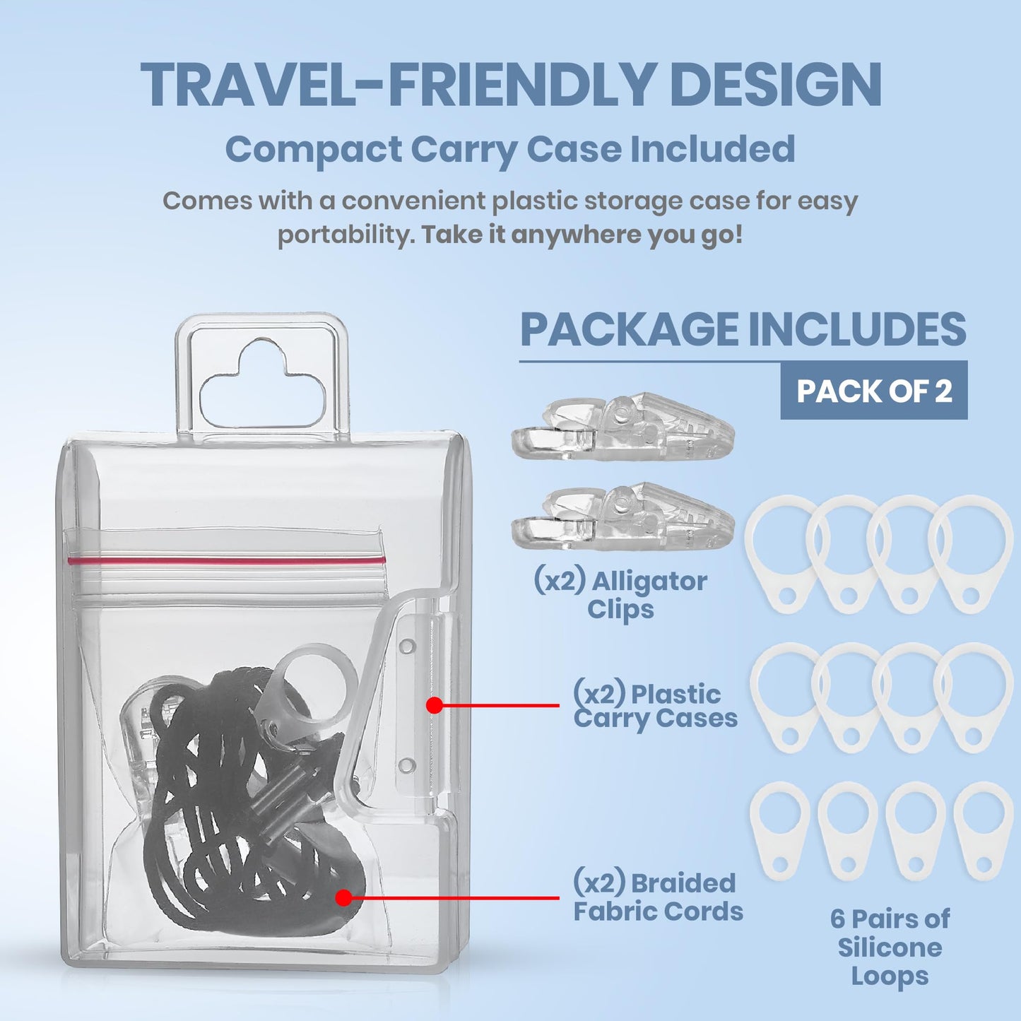 Hearing Aid Clips - Protective Holder with Anti Lost Lanyard Cord - Rope with Loops and Clip and Security Clip Ideal for Behind The Ear Hearing Aids and Personal Sound Amplifiers, (Pack of 2)