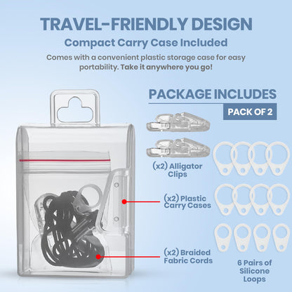 Hearing Aid Clips - Protective Holder with Anti Lost Lanyard Cord - Rope with Loops and Clip and Security Clip Ideal for Behind The Ear Hearing Aids and Personal Sound Amplifiers, (Pack of 2)