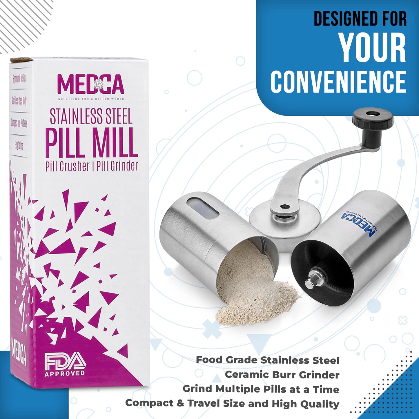 Pill Grinder - Top Choice Pro Pill Crusher and Cutter That Grinds Your Pills and Tablets to Help Make Taking Medication and Supplements Easier, Manual Stainless Steel Design…